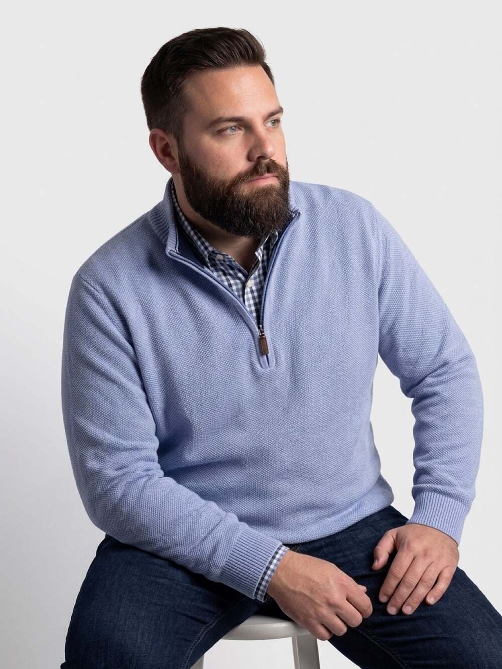 Club Room Men's Light Blue Quarter-Zip Textured Knit Sweater XXL